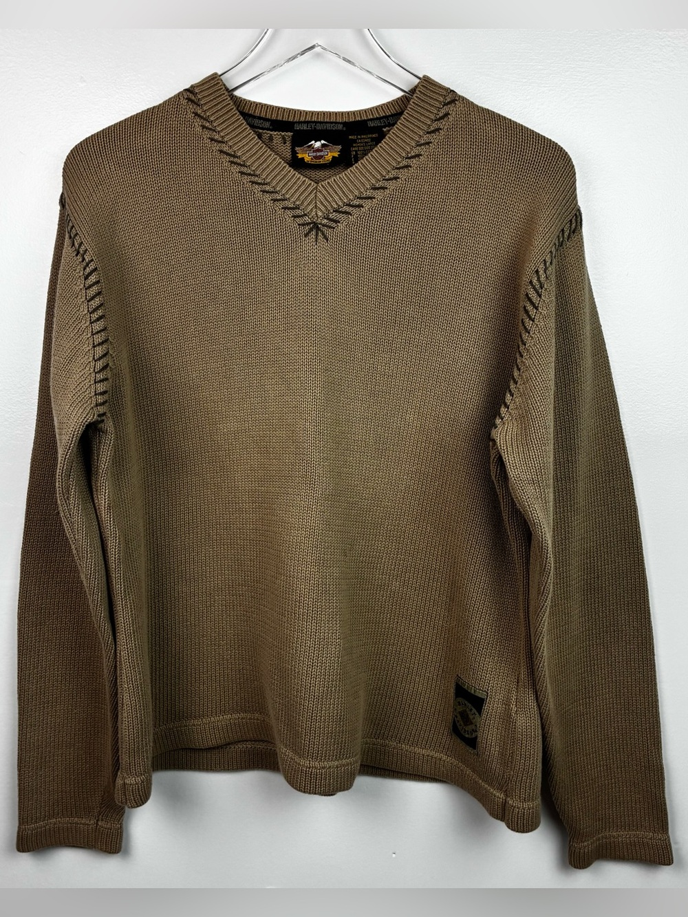 Harley-Davidson Vintage Y2K Beige Cotton B-Neck Sweater